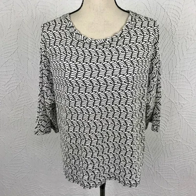 Habitat Textured Top Shirt Size XS Dolman 3/4 Sleeve Black White Knit Stretch - Image 1 of 4