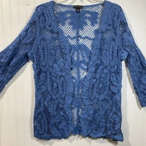 ~Size L~ NINA LEONARD Women’s Blue Crocheted Sheer Sweater Knit - Picture 1 of 4