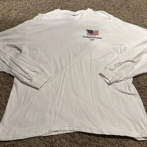 Vintage Hanes Beefy Long Sleeve T-Shirt Large 9/11 Embroidered Flag USA SBC Tee - Picture 1 of 5