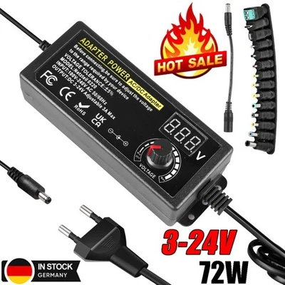AC/DC Steckernetzteil Regelbar 3-24V 72W Trafo Einstellbares Netzteil Adapter 3A - Bild 1 von 4