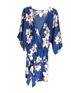 Baltic Born Floral Blue Orange Wrap Romper Large L Satin - Picture 1 of 4