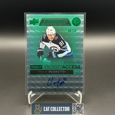 2021-22 UD Credentials COLE PERFETTI #DTAA-CP Debut Ticket Access AUTO /25 RC - Image 1 of 4