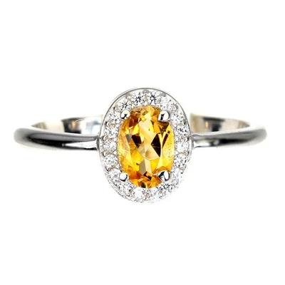 925 Sterling Silver Oval Yellow Citrine 6x4mm Simulated Cz Ring Size 7 - Image 1 of 4