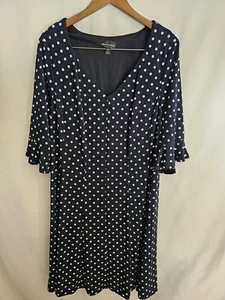 Connected Apparel Women’s Dress 18W Navy Blue White Polka Dot A-Line Flutter - Picture 1 of 4