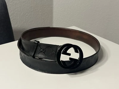 Cinturón Gucci Interlocking GG monograma negro talla 95 original - Imagen 1 de 4