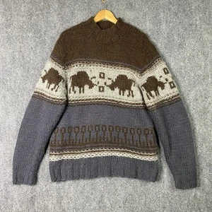 Vintage Timberland Wool Sweater Mens Large Brown Blue Buffalo Pullover HandKnit - Picture 1 of 14