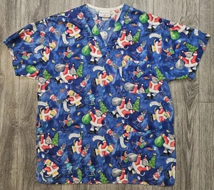 Peaches Uniforms Medical Scrubs Kittens Cats Holiday Santa Christmas Women's Lrg - Picture 1 of 7