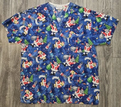 Peaches Uniforms Medical Scrubs Kittens Cats Holiday Santa Christmas Women's Lrg - Image 1 of 4
