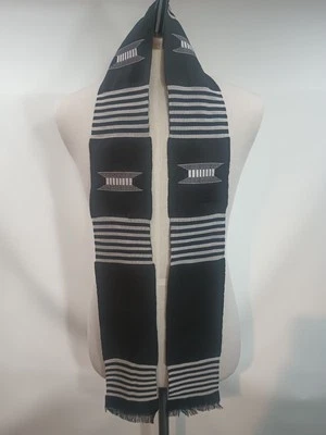 Faja de graduación de estola Kente blanca y negra con símbolos de taburete  Foto 1 de 3