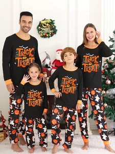 Halloween Schlafanzug Familie passendes Set Urlaub Print Langarm Jammies Loungewe - Bild 1 von 11