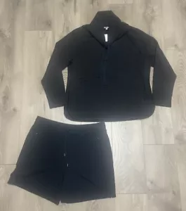 Talbots Womens Black 2 Piece Lounge Activewear Sweatsuit Set XL Top L Shorts NWT - Picture 1 of 10
