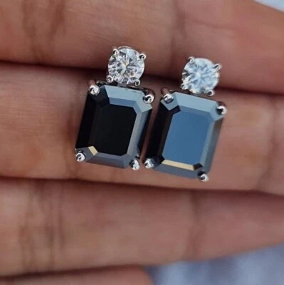 14k White Gold Emerald Cut Moissanite  Study Earrings For Wedding jewelry - Image 1 of 4