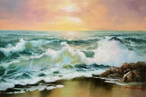 Ocean Wave - #5E-BS 8, 24x36, dipinto olio su tela 100% dipinto a mano, - Foto 1 di 6