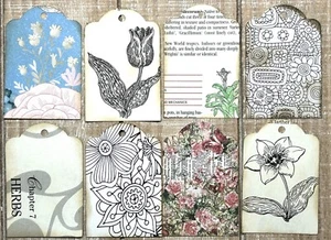 Gardening Junk Journal tag set handmade flower journal tags ephemera 8 tag set - Picture 1 of 5