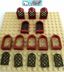 Lego Dark Red Window 1x2x2 2/3 Rounded Top with Black Lattice Diamond Pane X10 - Picture 1 of 1