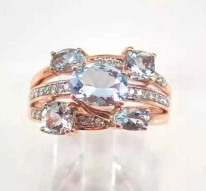 2Ct Oval Cut Lab-Created Aquamarine Multi Row Wedding Band 14K Rose Gold Plated - Picture 1 of 7