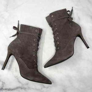 Steve Madden Jinx Suede Lace Up Pointed Toe Stiletto Ankle Bootie Witch Grey 8.5 - Picture 1 of 9