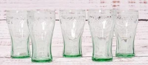 Coca-Cola Memorabilia Green Tinted 6oz Glasses Tumbler Set of 5 - Picture 1 of 4