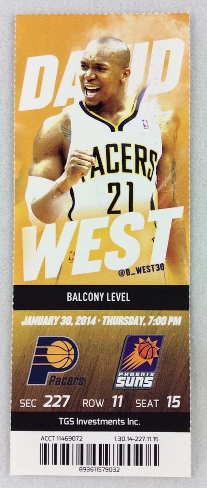 Boleto NBA 2014 01/30 Phoenix Suns at Indiana Pacers - David West Foto 1 de 1