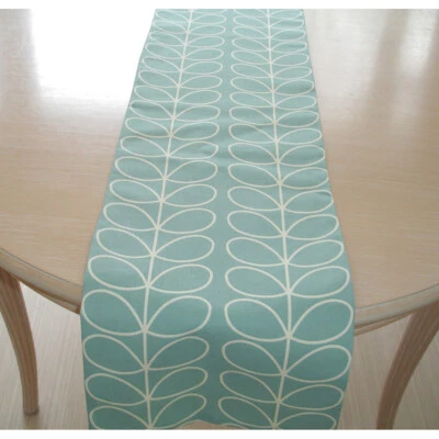 SMALL Duck Egg Table Runner Orla Kiely 36" Linear Stem Ziggurat 3ft Coffee - Image 1 of 4