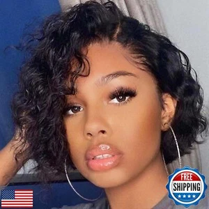 WIGER Short Lace Front Wigs Human Hair for Women Short Curly Bob Wig Black Wa - Picture 1 of 5