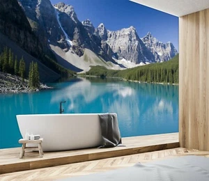 3D Mountain Lake ZHU5463 Wallpaper Wall Mural Removable Self-adhesive Zoe - Picture 1 of 5