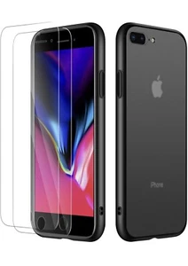 IPhone 7 Plus 8+ Case Military Grade Drop Tested & 2x Screen Protectors Matt Blk - Picture 1 of 9