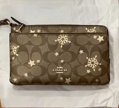 Coach Snowflake Star Print Double Zip Canvas Wallet Wristlet Clutch NEW!!! - Image 1 of 4