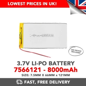 3.7V 8000mAh LiPo Battery (7566121) Lithium Rechargeable High Capacity (+Device) - Picture 1 of 1