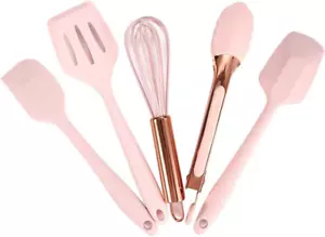 Rose Gold and Pink Kitchen Utensil Small Five-Piece Set Mini Silicone Kids Kitch - Picture 1 of 12