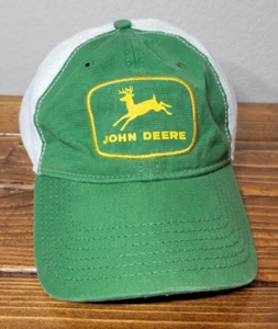 Vintage John Deere Cap Hat White mesh Green Yellow One Size Stretch Fitted - Picture 1 of 8