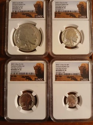 2023 FRACTIONAL SILVER BUFFALO SET FDOI REVERSE PROOF 70 (ONLY 2300 SETS ISSUED) - Image 1 of 4
