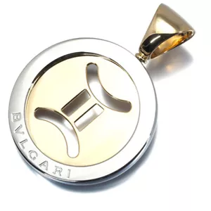 Auth BVLGARI Pendant Pisces Tondo Zodiac 18K 750 Yellow Gold/Stainless Steel - Picture 1 of 4