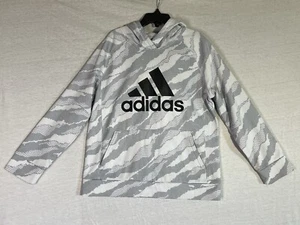 Adidas Hoodie Pullover Sweatshirt White Gray Print Youth Boys 7 7X Extra - Picture 1 of 5