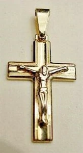 New 14k Yellow Gold Flat Small Crucifix - Picture 1 of 2