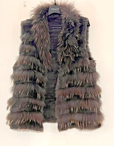 Luisa Cerano Rabbit and Racoon Fur Gilet Dark Grey Free Postage - Picture 1 of 9