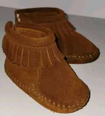 MINNETONKA brown Suede Fringe Moccasin Booties. 2T 2 Toddler - Image 1 of 4