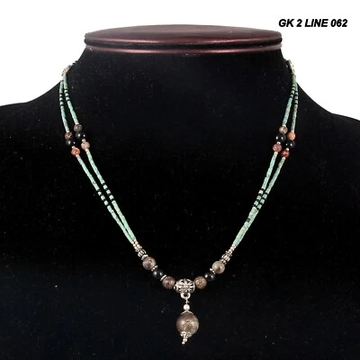 Natural Turquoise Gemstone Tibetan Style 925 Sterling Silver Necklace Jewelry18" - Image 1 of 3