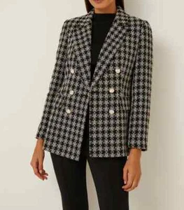 MATALAN LADIES BLACK DOGTOOTH CHECK BOUCLE BLAZER NEW (ref 599)