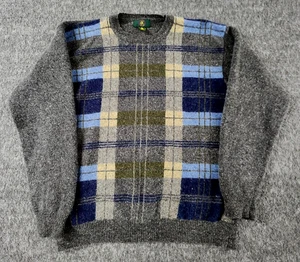 Vintage Club Room Sweater Womens Large Gray Lambswool Tartan Plaid Crewneck 90s - Picture 1 of 15