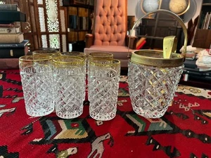 Vintage Bohemian Cut Crystal Gold Rimmed Barware Set - Picture 1 of 7