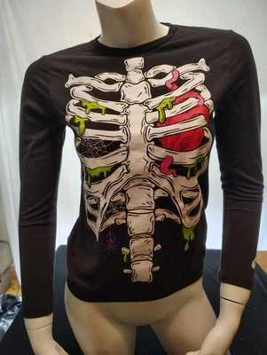 Boys Black Long Sleeve Halloween Scary Skeleton T-Shirt Tee Shirt Large H 10-12 - Image 1 of 4