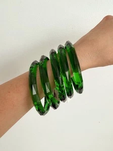 Set of 5 Green Transparent Faceted Bangle Bracelets - Picture 1 of 6