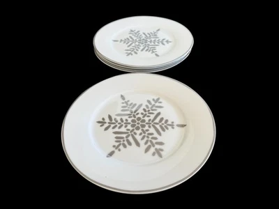 Threshold  Porcelain Silver Trim Snowflake Holiday Appetizer/Salad Plates 8" - Image 1 of 4