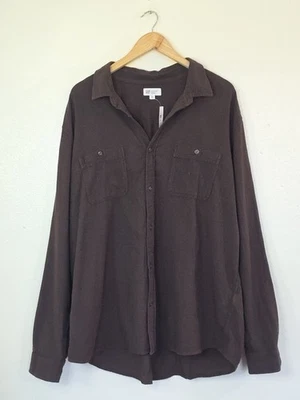 GAP Utility Fit Mens  XXL Dark Brown Herringbone Button Shirt Brushed Standard - Image 1 of 4