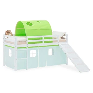 Hochbett Kinder 90x200 Rutsche Tunnel Bett Kinderbett Stockbett Grün Homestyle4u - Bild 1 von 12