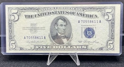 1953 $5 Silver Certificate Blue Seal Uncirculated A/A Block Z212 - Image 1 of 2