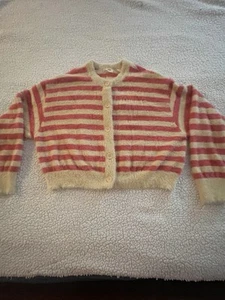 Levis Strickjacke Damen XL rosa Streifen flauschig pelzig beige Y2K Grunge Boho - Bild 1 von 7