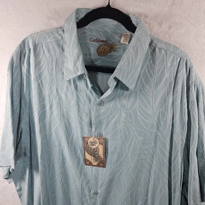 Camisa masculina caribenha mistura de seda azul GG manga curta havaiana resort acampamento viagem - Imagem 1 de 4