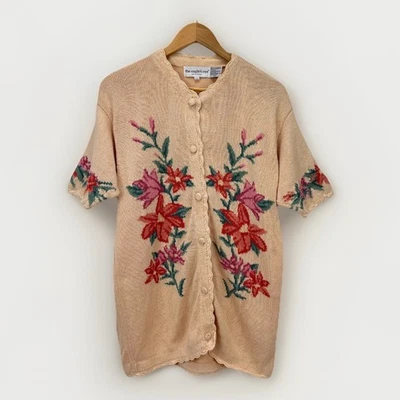 The Eagle's Eye VTG Womens L Floral Grandma Cardigan Sweater Ramie Cottagecore - Image 1 of 4